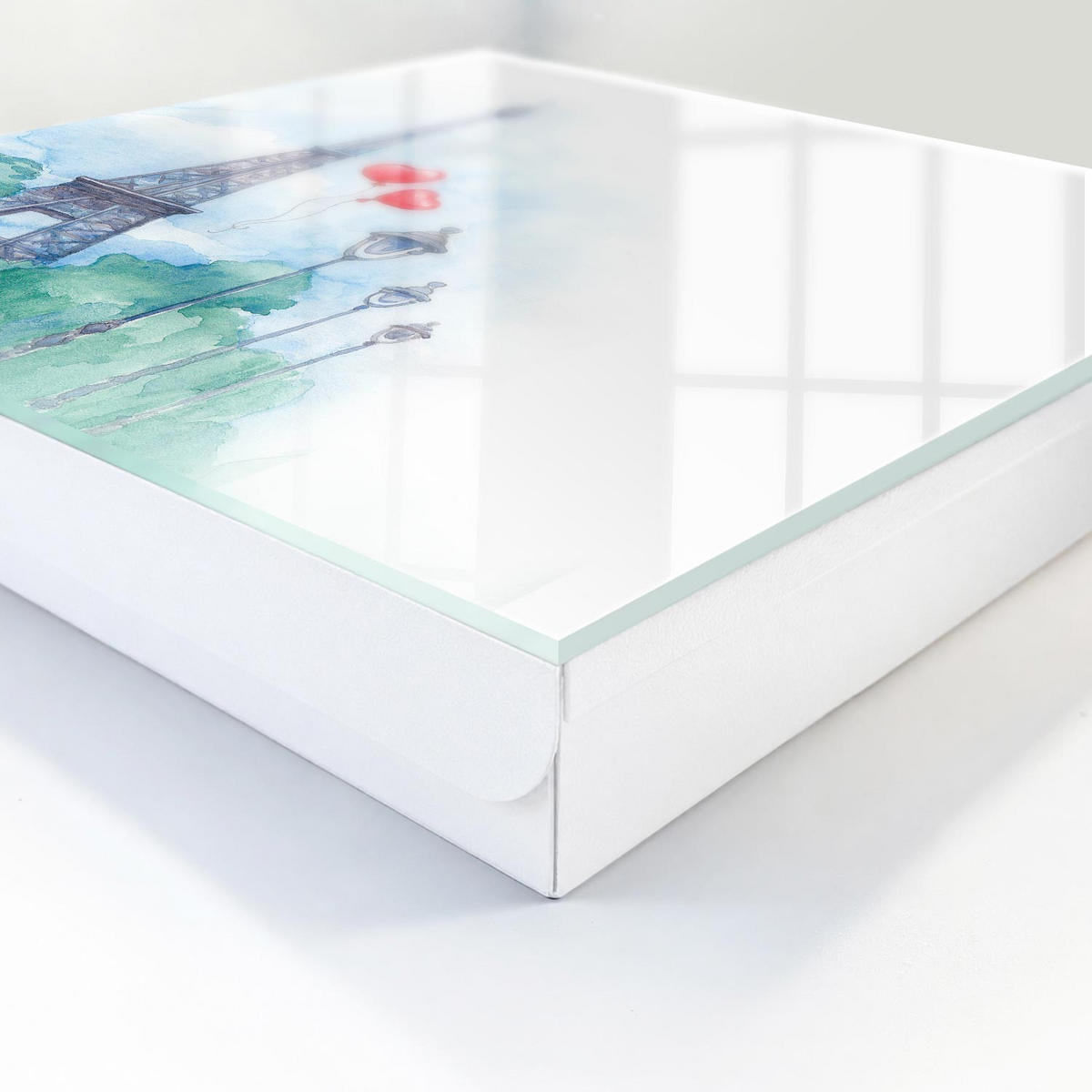 SCHLÜSSELBOX Weiß 30x30 cm – Türöffnung nach rechts - Pariser Szenerie - Blau, Metall (30/30/5cm) - TULUP