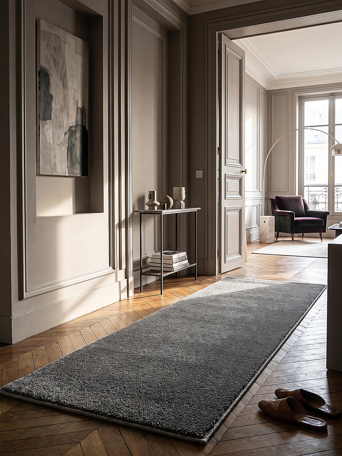TEPPICH Hochflor BORMIDA Uni Polypropylen Anthrazit 60 x 110 cm - Anthrazit, Textil (60/110cm) - KADIMA DESIGN