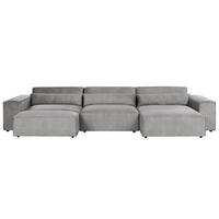 ECKSOFA Modul 4-Sitzer linksseitig Grau Stoff mit Ottomane Hellnar - Dunkelgrau, Textil (364/176cm) - Beliani