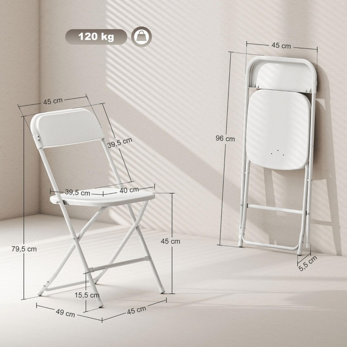 KLAPPSTÜHLE 6er-Set Weiß mit Stahlrahmen - Weiß, Kunststoff (45/79.5/49cm) - MIVRAY