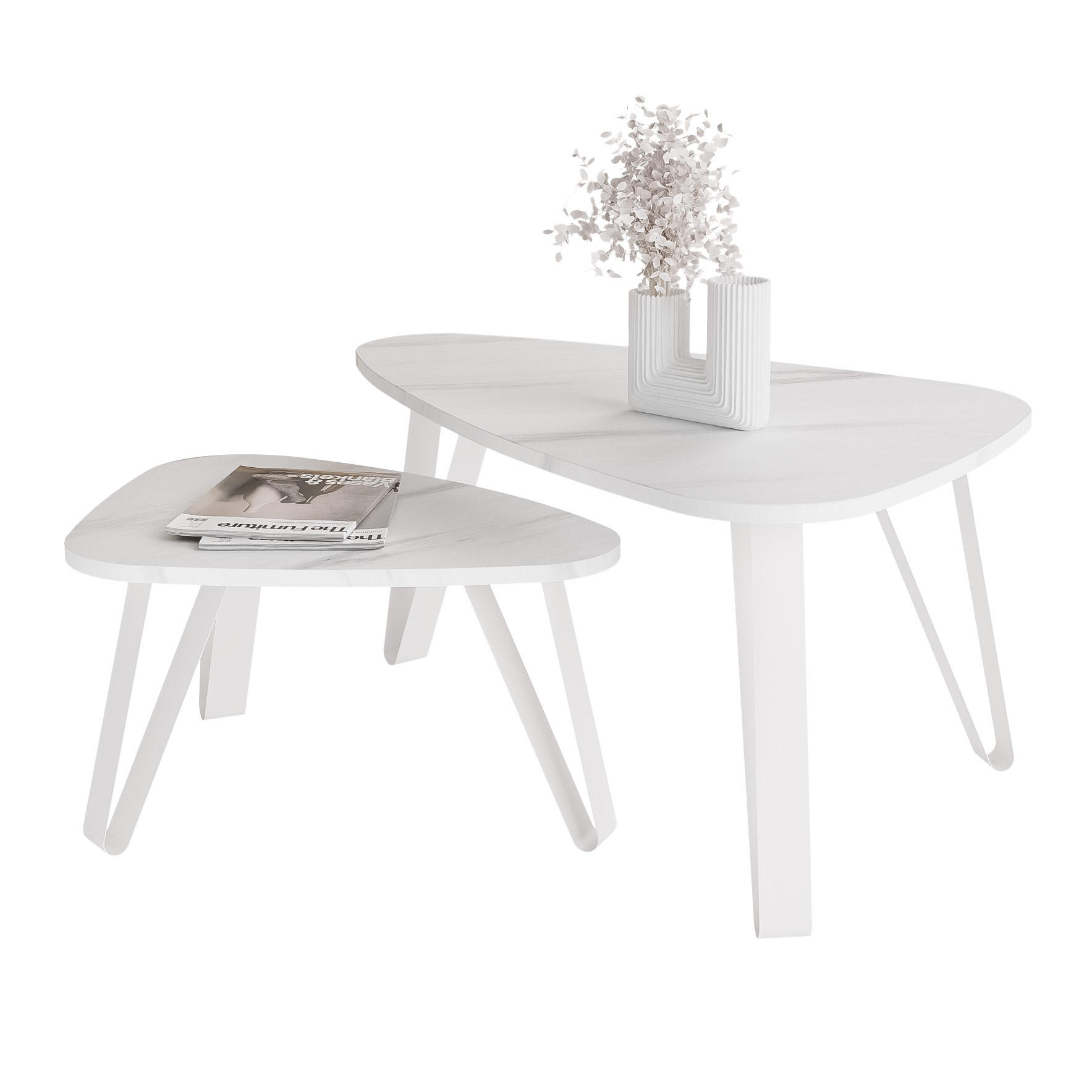 SATZTISCH NOA Stahlgestell, Freiform, Weiß / Bianco Marmor - Weiß, Holzwerkstoff (94/60/42cm) - Idohome