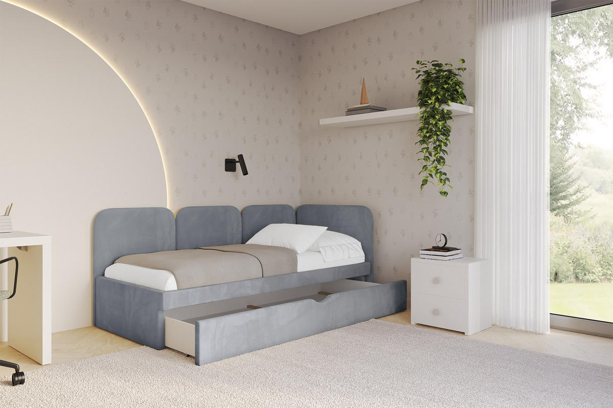 EINZELLBETT Jugendbett mit Bettkasten, Links - ALVY 100x200 Grau - Grau, Holzwerkstoff/Textil (100/200cm) - ALTDECOR