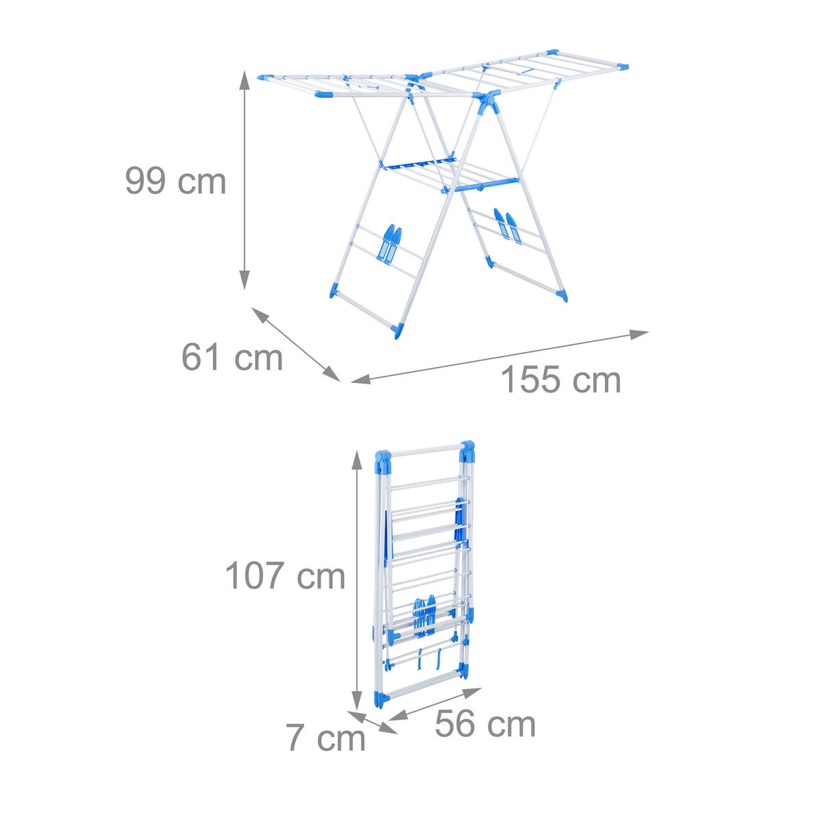 STOJAN na prádlo - biela, kov/plast (155/99/61cm) - Relaxdays