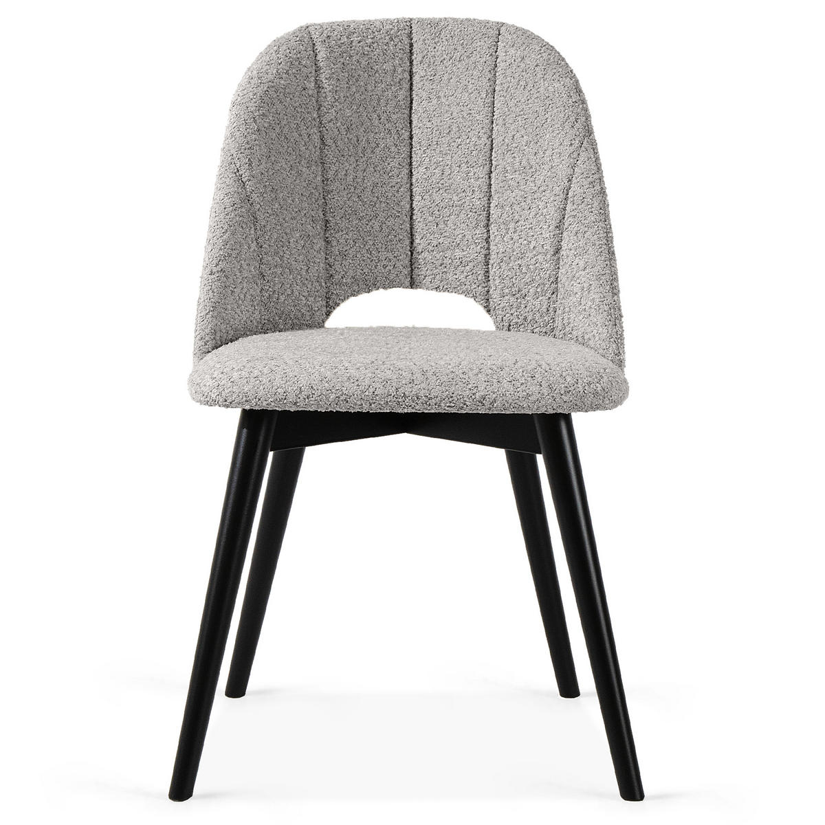 POLSTERSTUHL TINO Wohnzimmerstühl, 2-er Set, Bouclé - Schwarz/Grau, Holz/Textil (48/86/44cm) - KONSIMO®