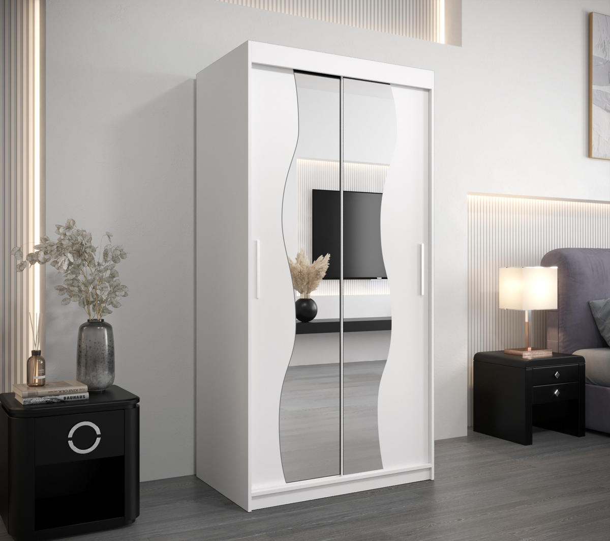SCHWEBETÜRENSCHRANK 200/100/62 2-türig - Silberfarben/Weiß, Holz/Kunststoff (100/200/62cm) - MÖBEL KRYSPOL