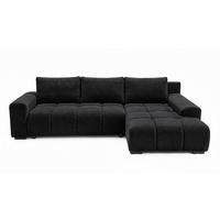 ECKSOFA Ovia mit Bettkasten und Schlaffunktion, Bouclé-Stoff in L-Form - Schwarz, Textil (270/185cm)