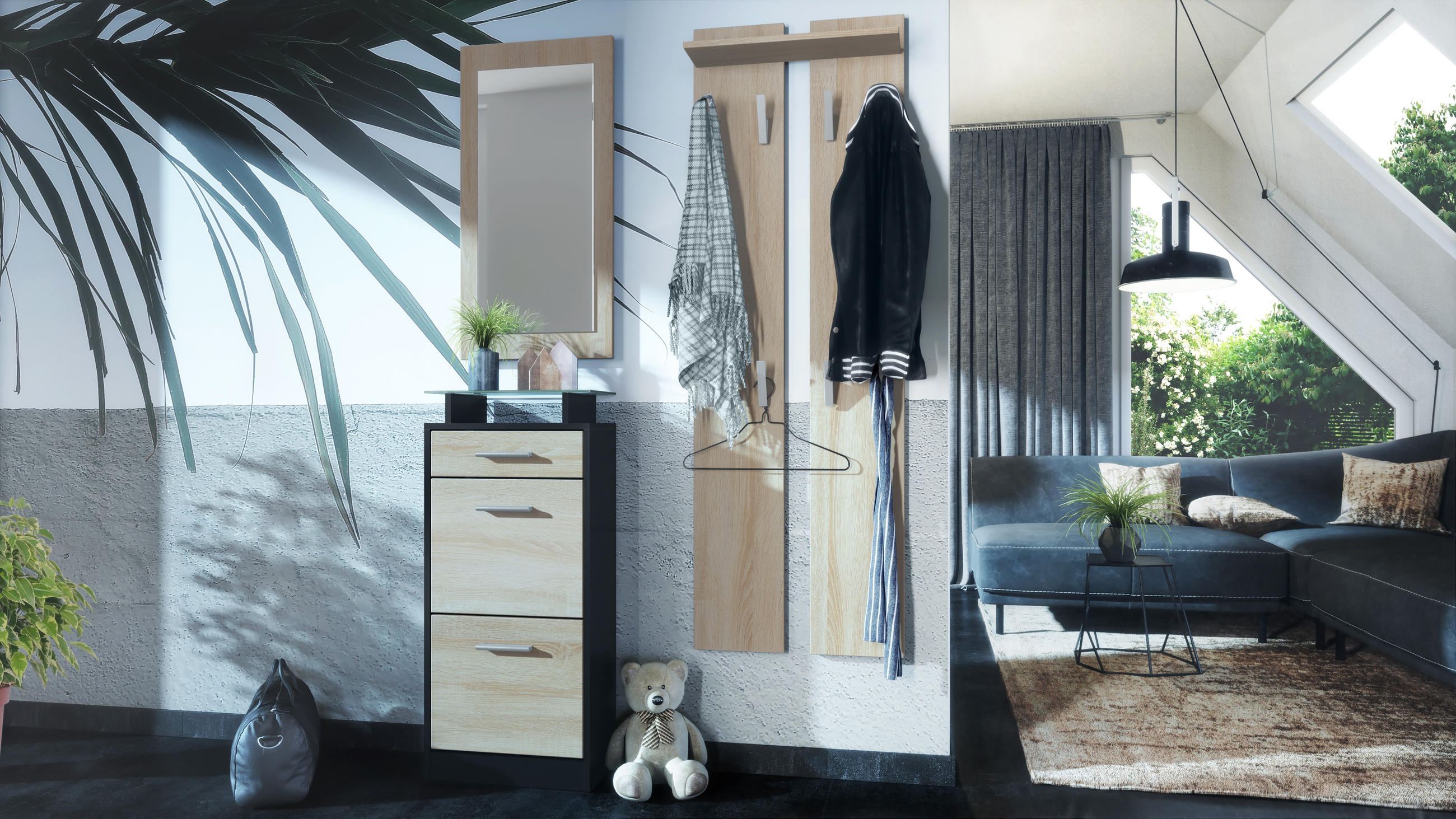 GARDEROBE Loret Front in Eiche sägerau - Eiche San Remo, Holzwerkstoff (140/200/23cm) - Vladon
