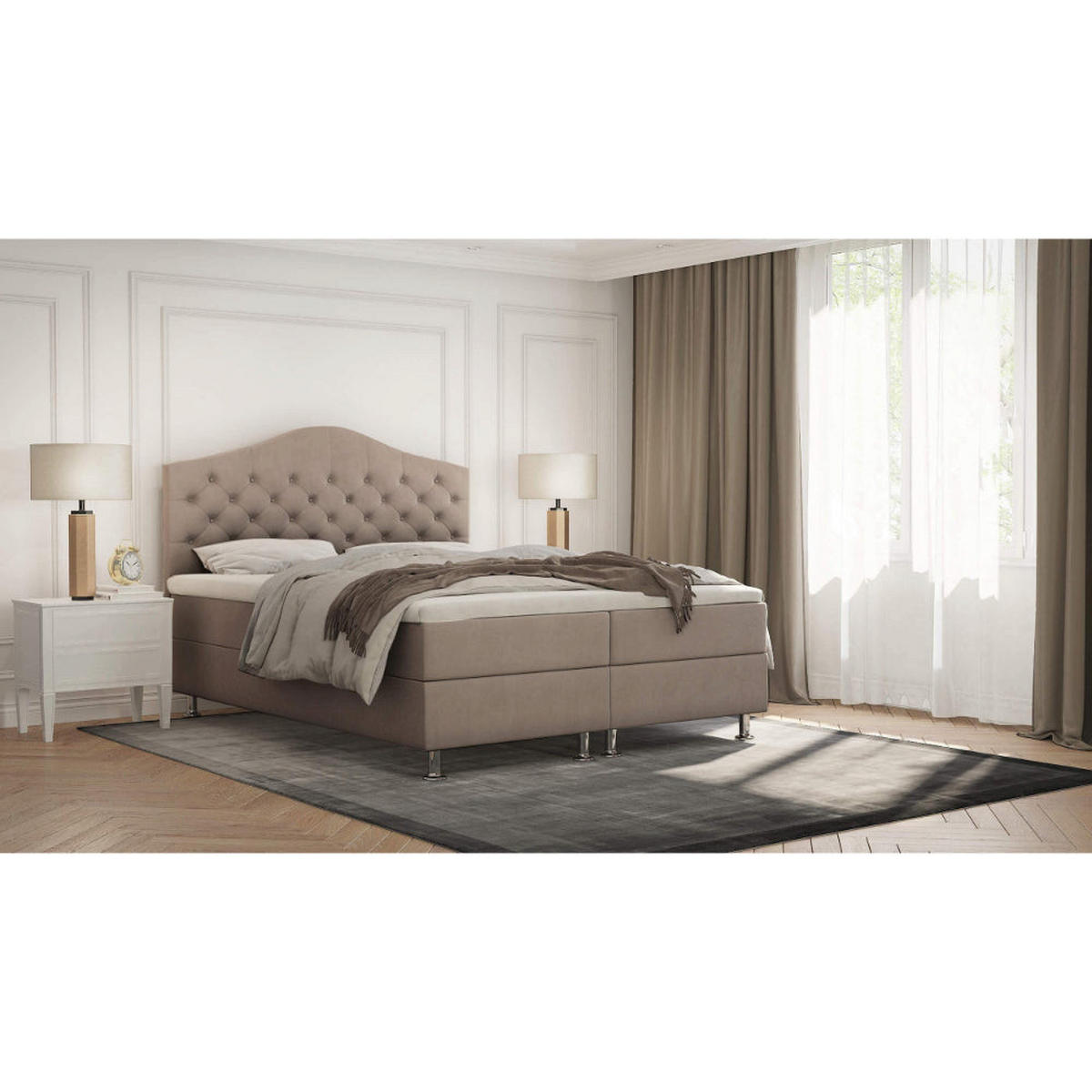 BOXBETT Glamour Bonellfederkern inkl. 7-Zonen Topper T-30 - BOXBETT mit Bettkasten - Creme, Holz/Holzwerkstoff (90/200cm) - Best For Home