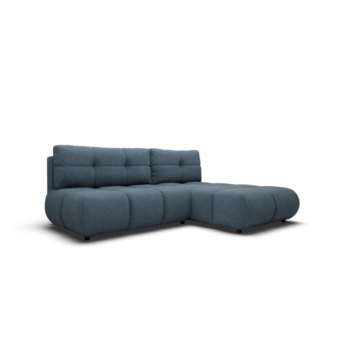 ECKSOFA CORSO R-S Blau Boucle-Stoff mit Schlaffunktion - Blau, Holz (230/177cm) - MASSENO
