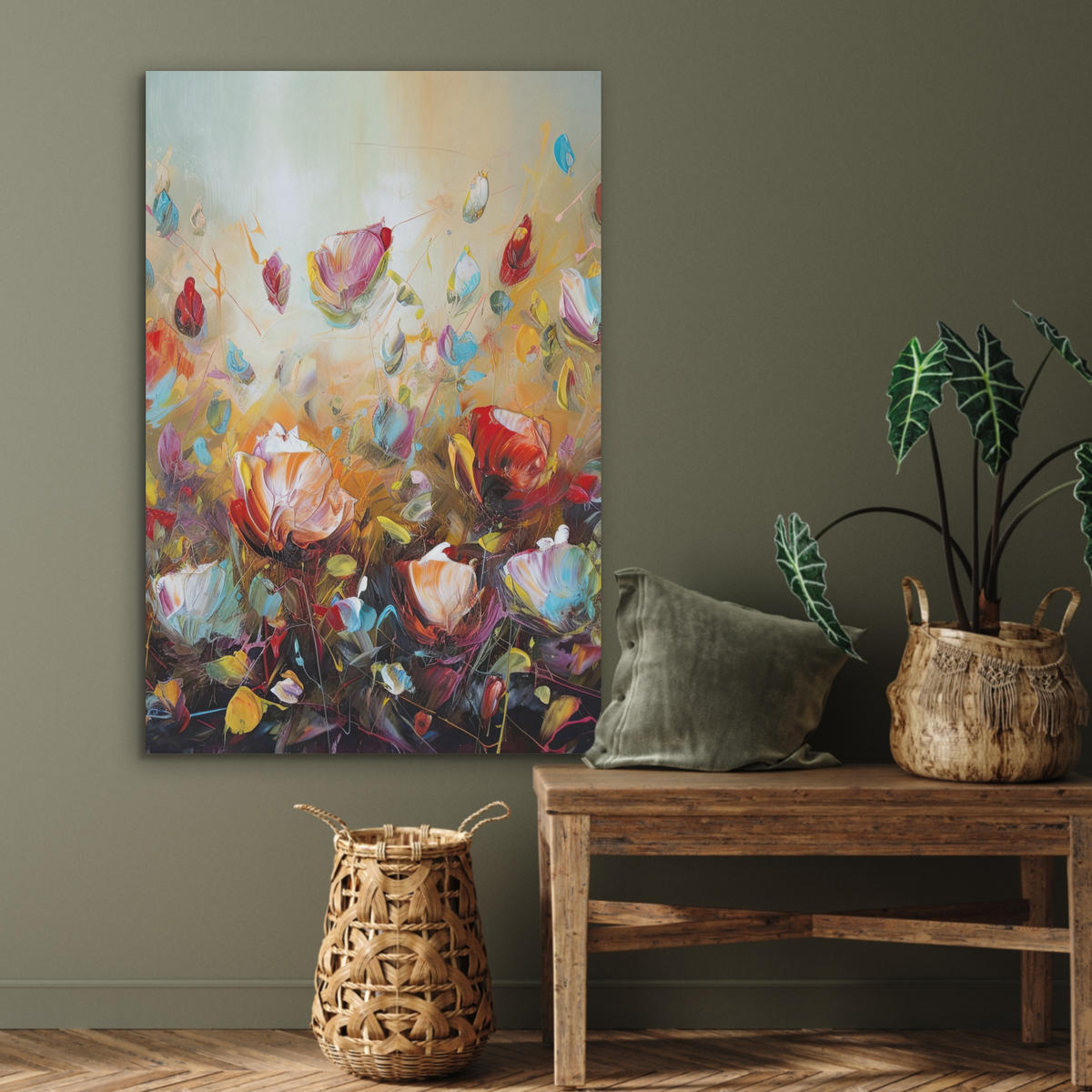 AKUSTIKPANEEL Blumen - Kunst - Natur - Ölgemälde 70x100 cm - Multicolor, Textil (70/0.9/100cm) - MuchoWow