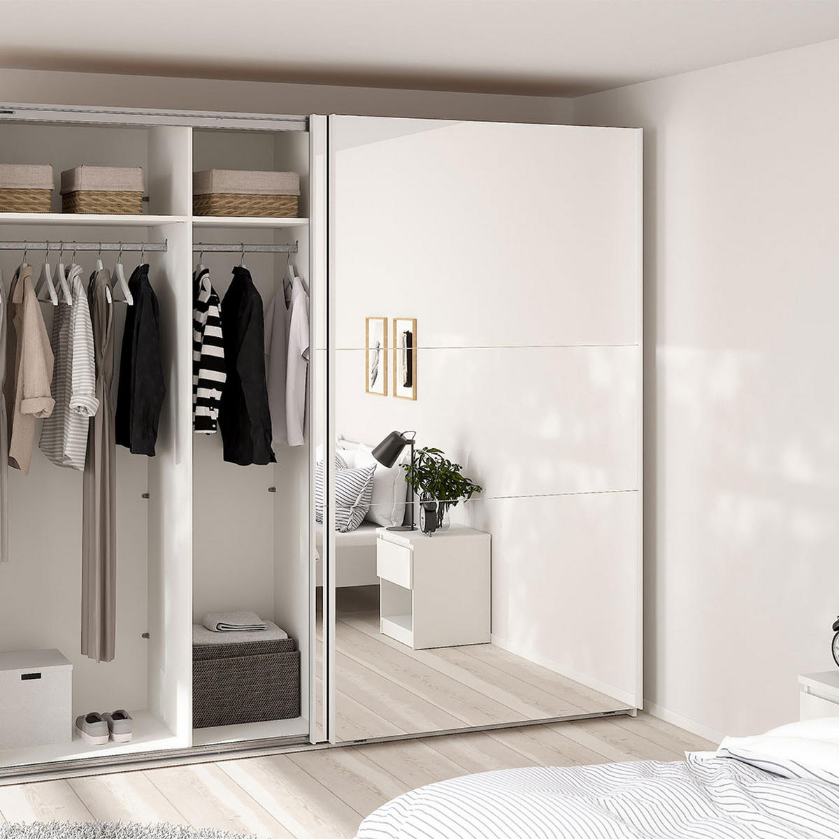SCHIEBETÜRENSCHRANK, Como, Weiß, Holzwerkstoff, 244 x 67 x 221 cm - Weiß, Holzwerkstoff (244/221/67cm) - ebuy24