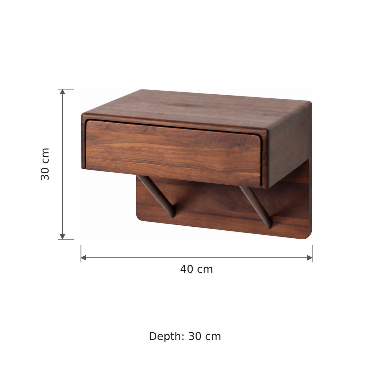 WANDNACHTTISCH Frank H30 aus Nussbaum mit Schublade - Braun, Holz (40/30/30cm) - WOODEK