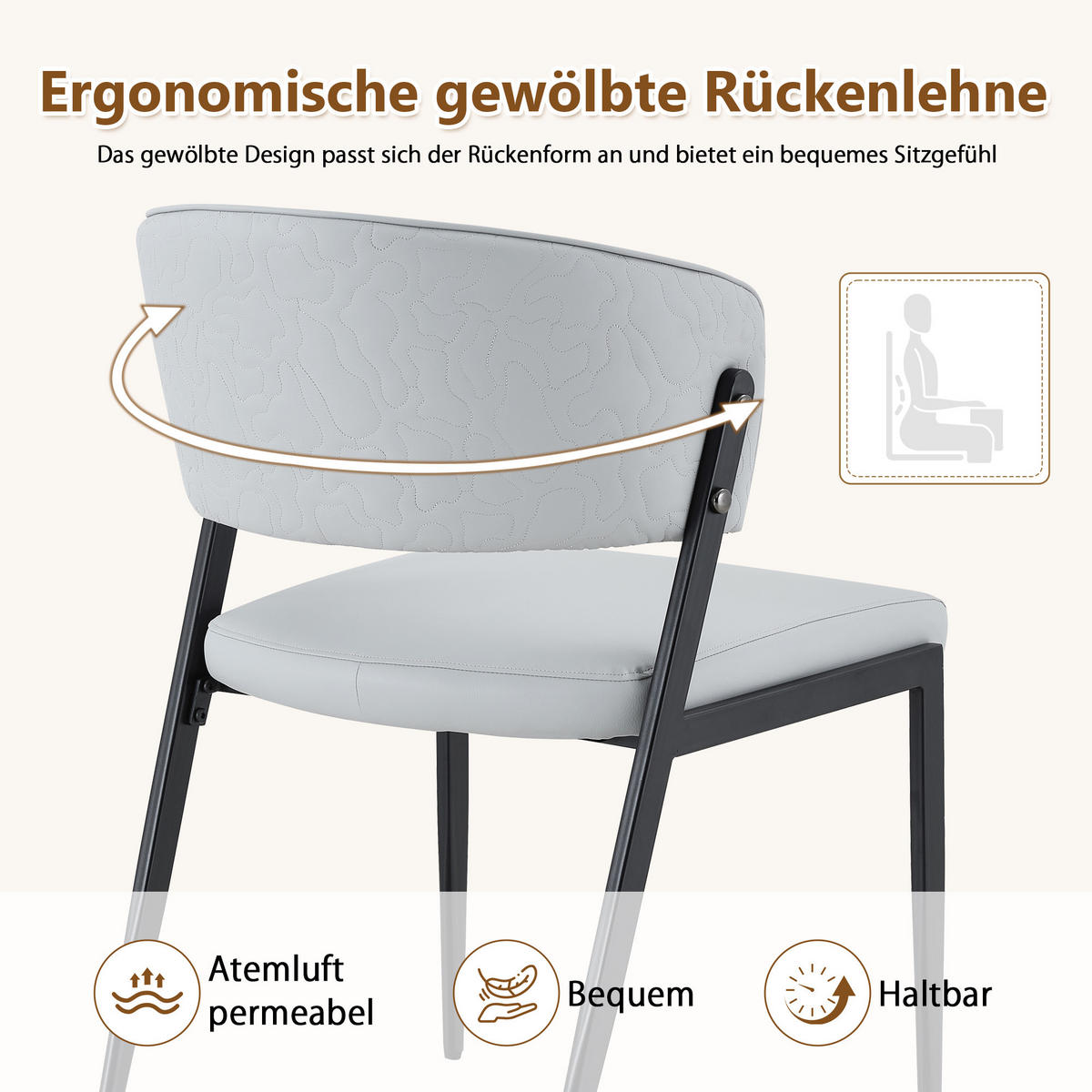 STUHL-SET DE-36686 2 Stück mit Kunstlederbezug und Metallgestell Hellgrau - Hellgrau, Metall (49/78/51cm) - ComfortXL