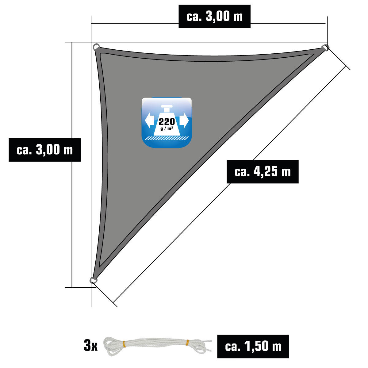 SONNENSEGEL Luftdurchlässig 425/300 cm Beige - Grau, Kunststoff (300/425cm) - Amanka