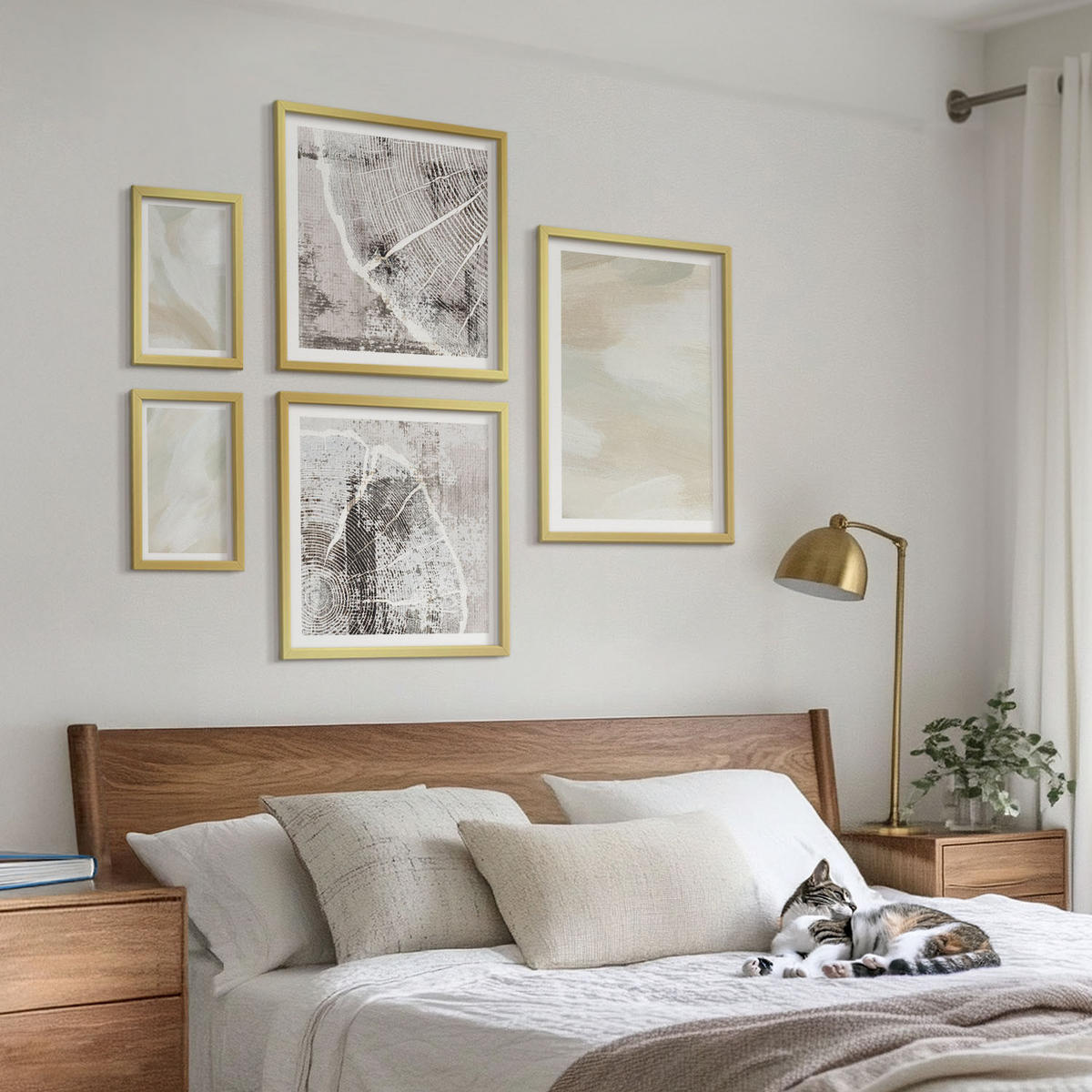 BILDER SET 5er Set - 50x50 cm & 20x30 cm & 40x60 cm Goldrahmen - Minimalismus der Farbstruktur - Goldfarben, Kunststoff (40/60cm) - TULUP