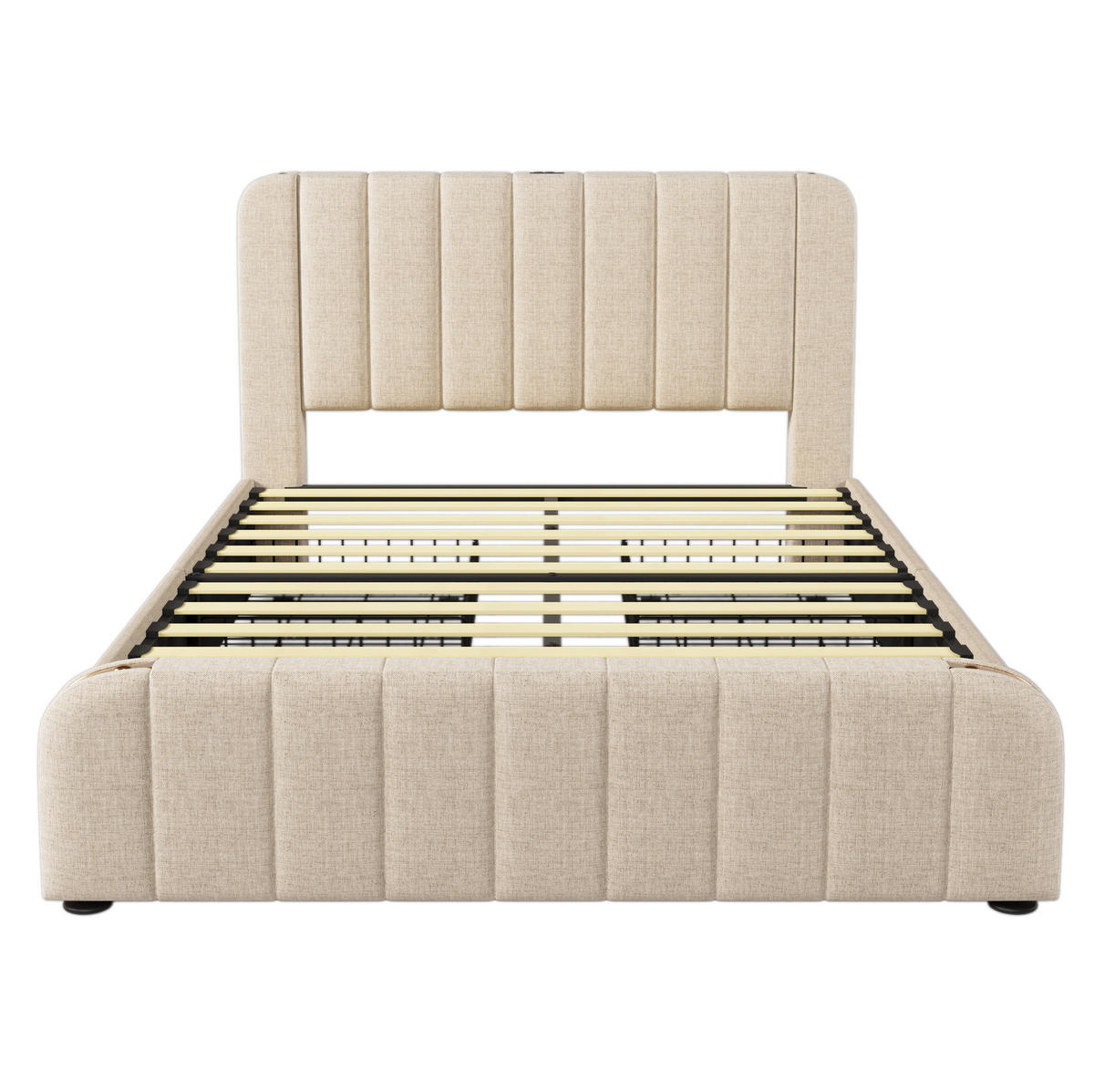 POLSTERBETT mit USB und 4 Schubladen 160x200 cm Leinen Beige - Beige, Metall (160/200cm) - Meubliv
