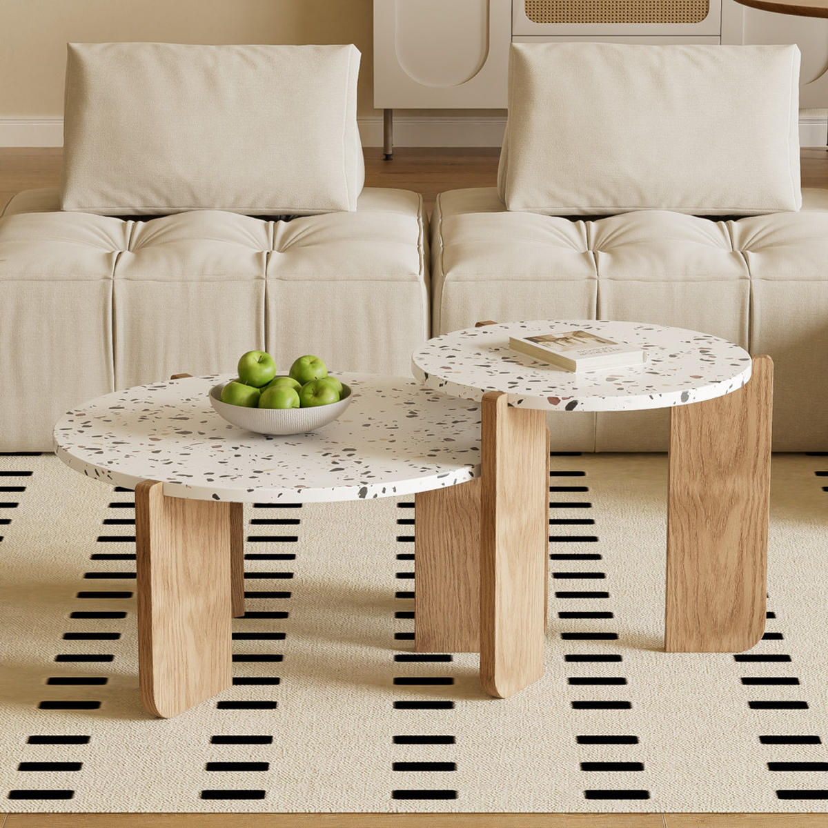 COUCHTISCH Set 2-tlg Zusammensetzbar Modern Balkon Wohnzimmer Beistelltisch - Braun, Holz (81/79/12cm) - FLIEKS