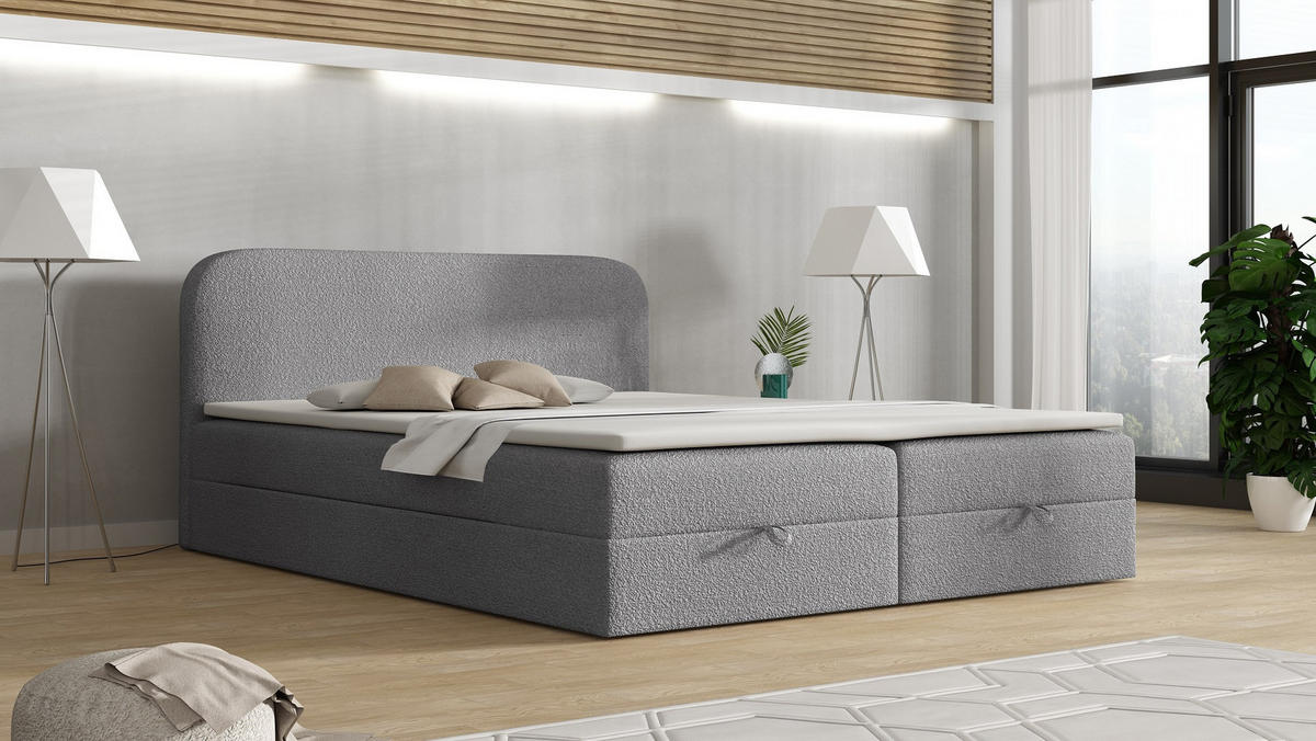 BOXBETT BOUCLE 2 180 x 200 Grau - Grau, Textil/Metall (180/200cm) - VLR BEDS
