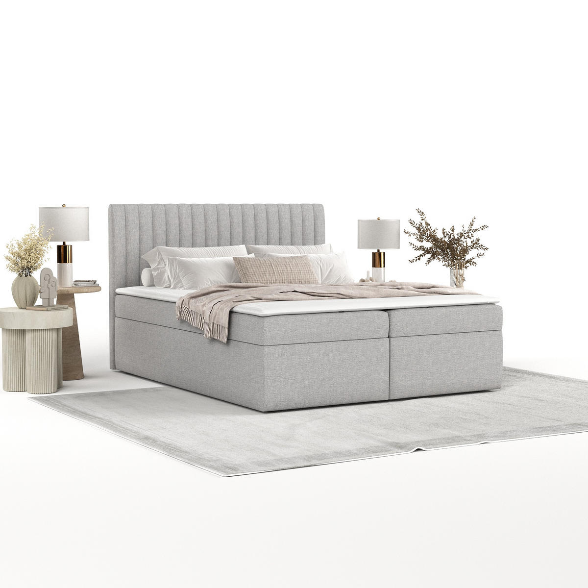 BOXBETT Maldon 180/200 cm Graubeige im Megan Stoff - Schwarz/Grau, Holz/Holzwerkstoff (180/200cm) - AltaBeds