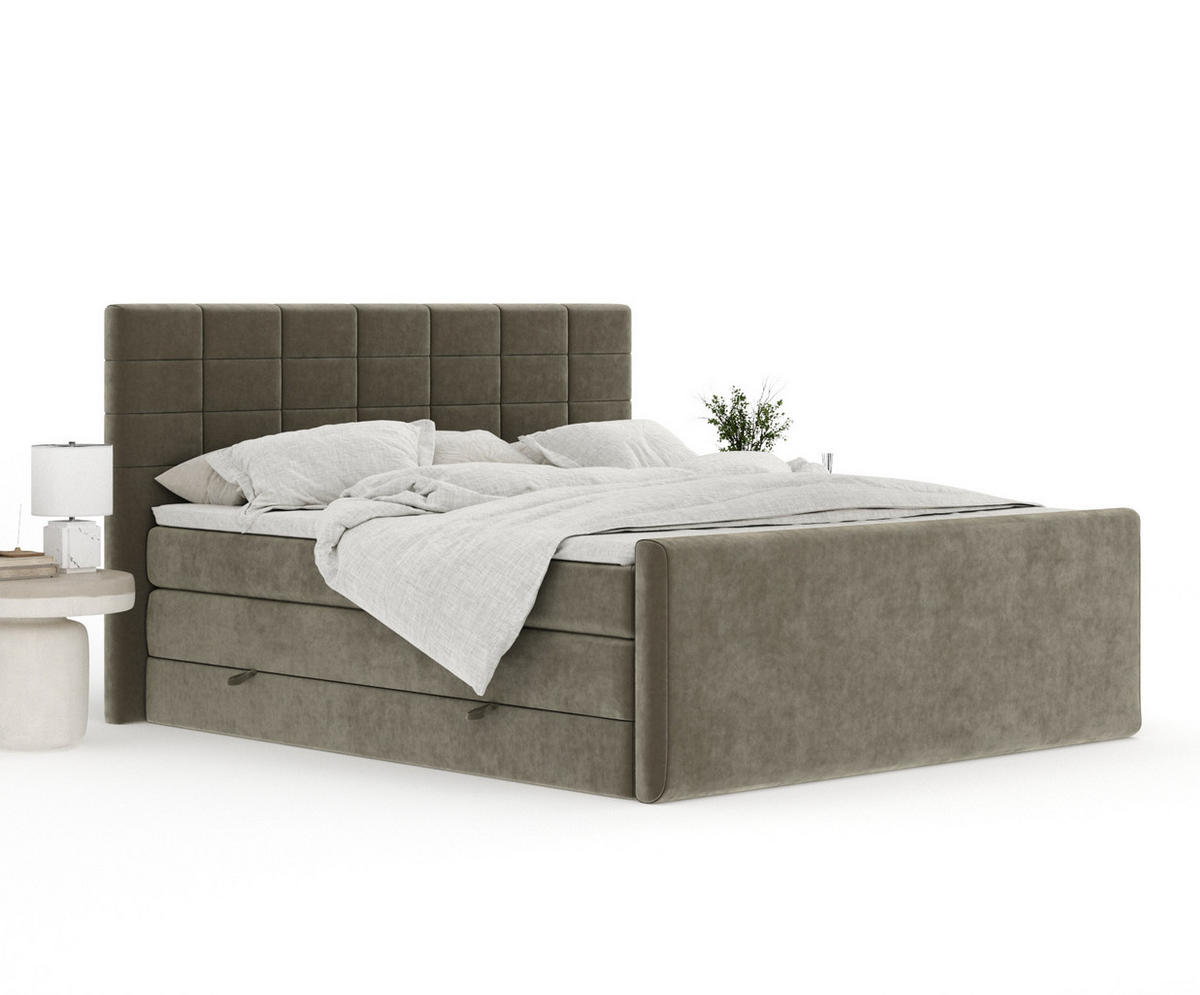 BOXSPRINGBETT Ava Taupe 140/200 cm - Taupe/Schwarz, Holz/Holzwerkstoff (140/200cm) - Maison de Reve