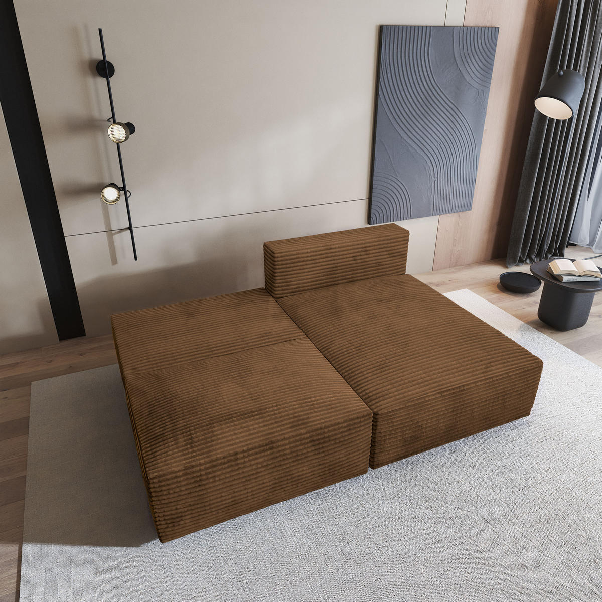 ECKSOFA FIORO Kupferfarben Kordstoff mit Schlaffunktion - Kupferfarben, Holz (204/148cm) - MASSENO