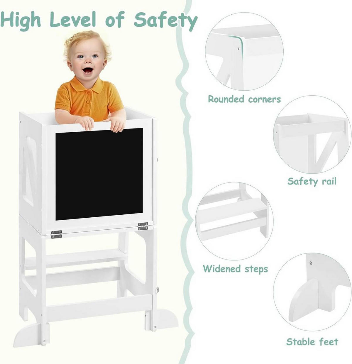 LERNTURM 3 in 1, mit Rausfallschutz, Weiß - Weiß, Holzwerkstoff (45/86.5/35cm) - Woltu