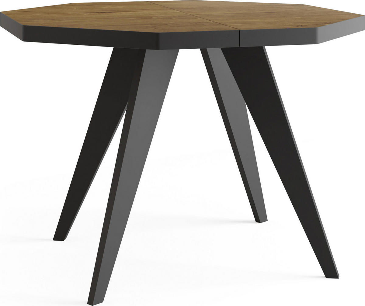 ESSTISCH Diamond Black achteckiger ausziehbarer, Lefkas Eiche 100-200/100/76 cm - Alteiche/Schwarz, Holz/Holzwerkstoff (100/100/77cm) - WFL GROUP