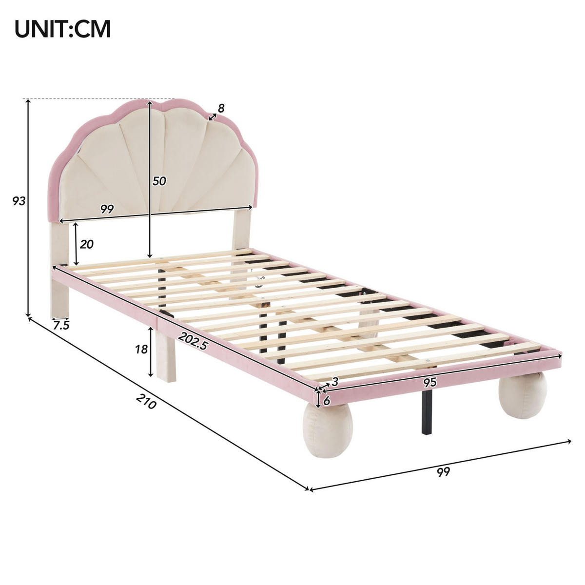 POLSTERBETT 90x200 cm mit LED, Lattenrost, Rosa - Rosa, Holz (90/200cm)