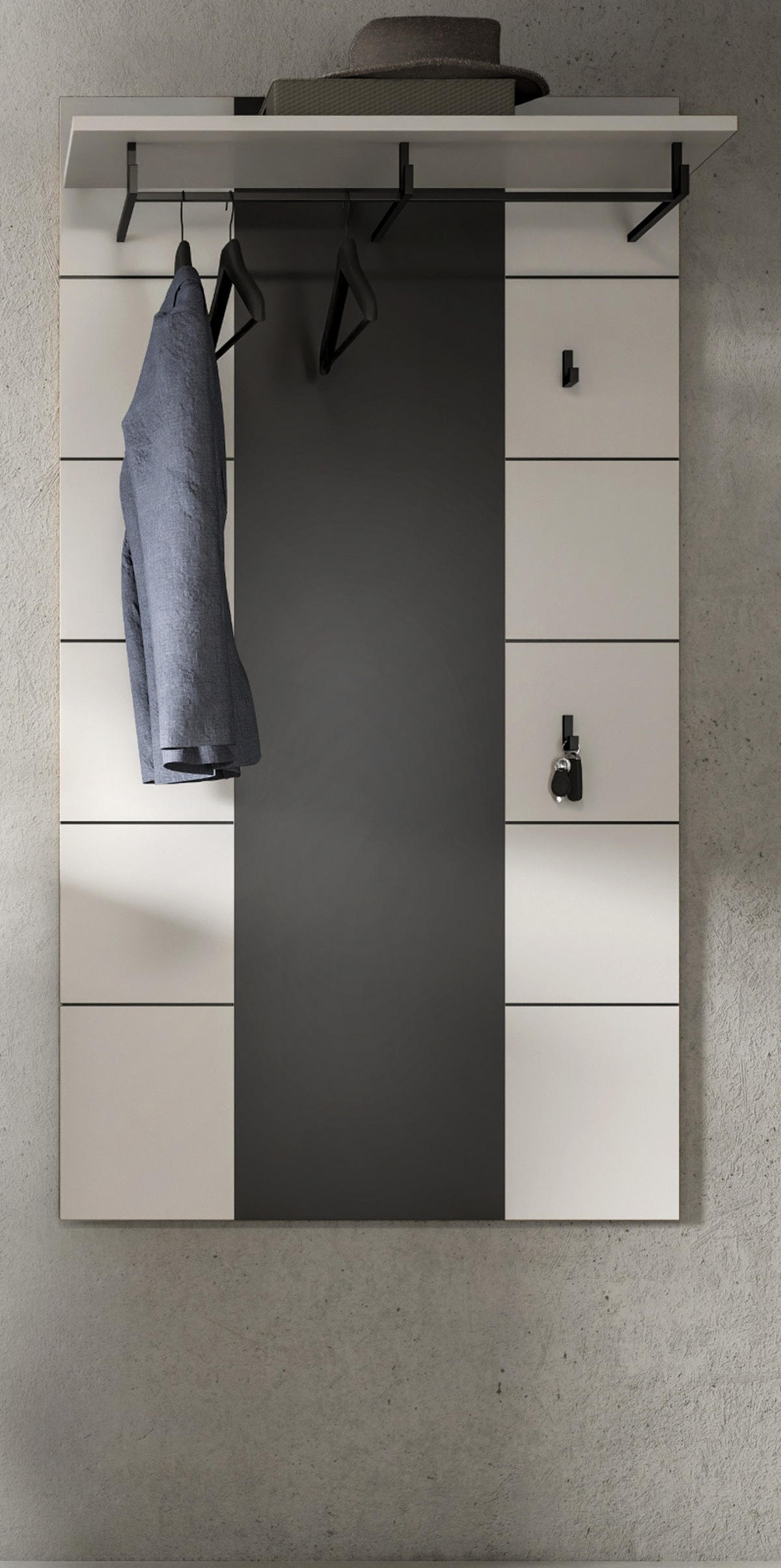 GARDEROBENPANEEL in weiß, grau, Wandgarderobe 80 x 141 cm, Cooper - Weiß/Grau, Holzwerkstoff/Metall (80/141/141cm) - Inn.Furn