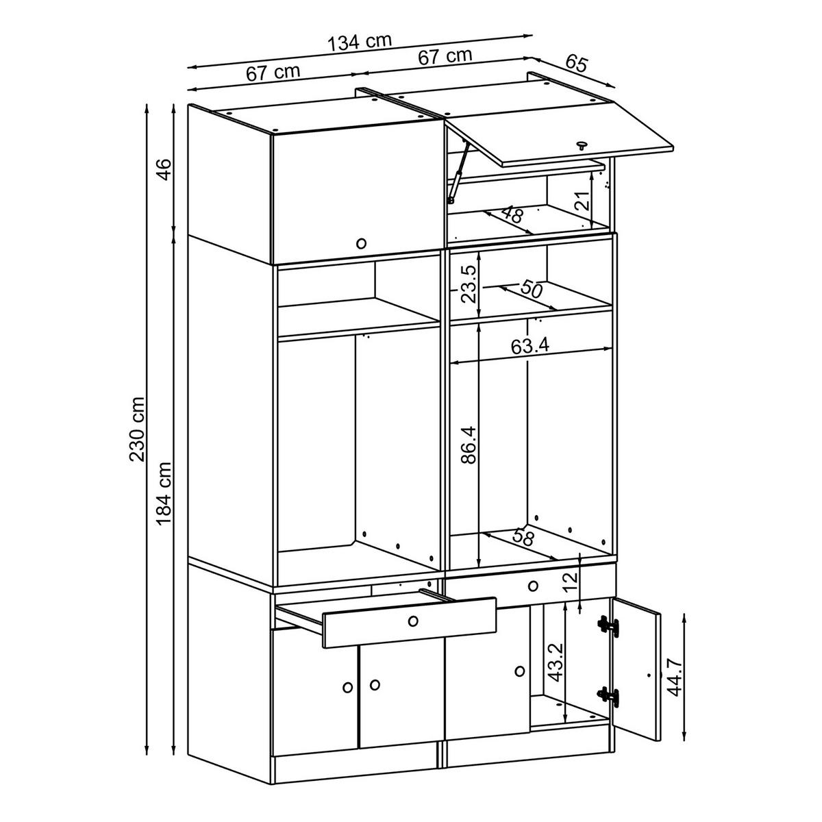 WASCHMASCHINENSCHRANK Serie 1 134cm Breit, 230cm Hoch - Schwarz, Holzwerkstoff (134/230/67cm)