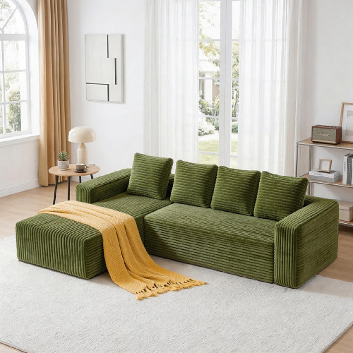 ECKSCHLAFSOFA aus Cord 261x168x58 cm mit Chaiselongue und ohne Montage, grün - Grün, Textil (261/168cm) - Luhomfu