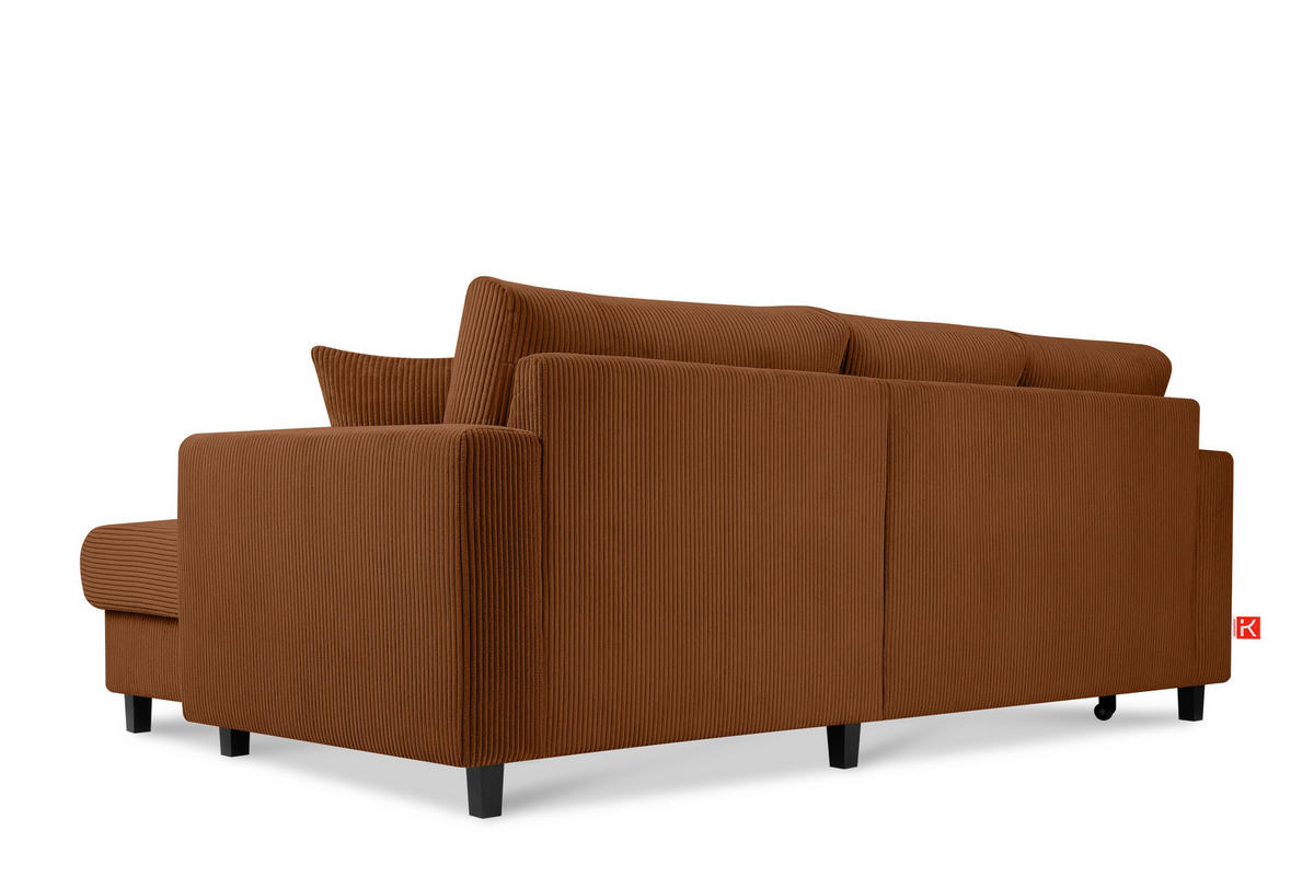 ECKSCHLAFSOFA EGRET Rechts mit Bettkasten, Cord-Stoff, orange - Orange, Textil (234/90cm) - KONSIMO®