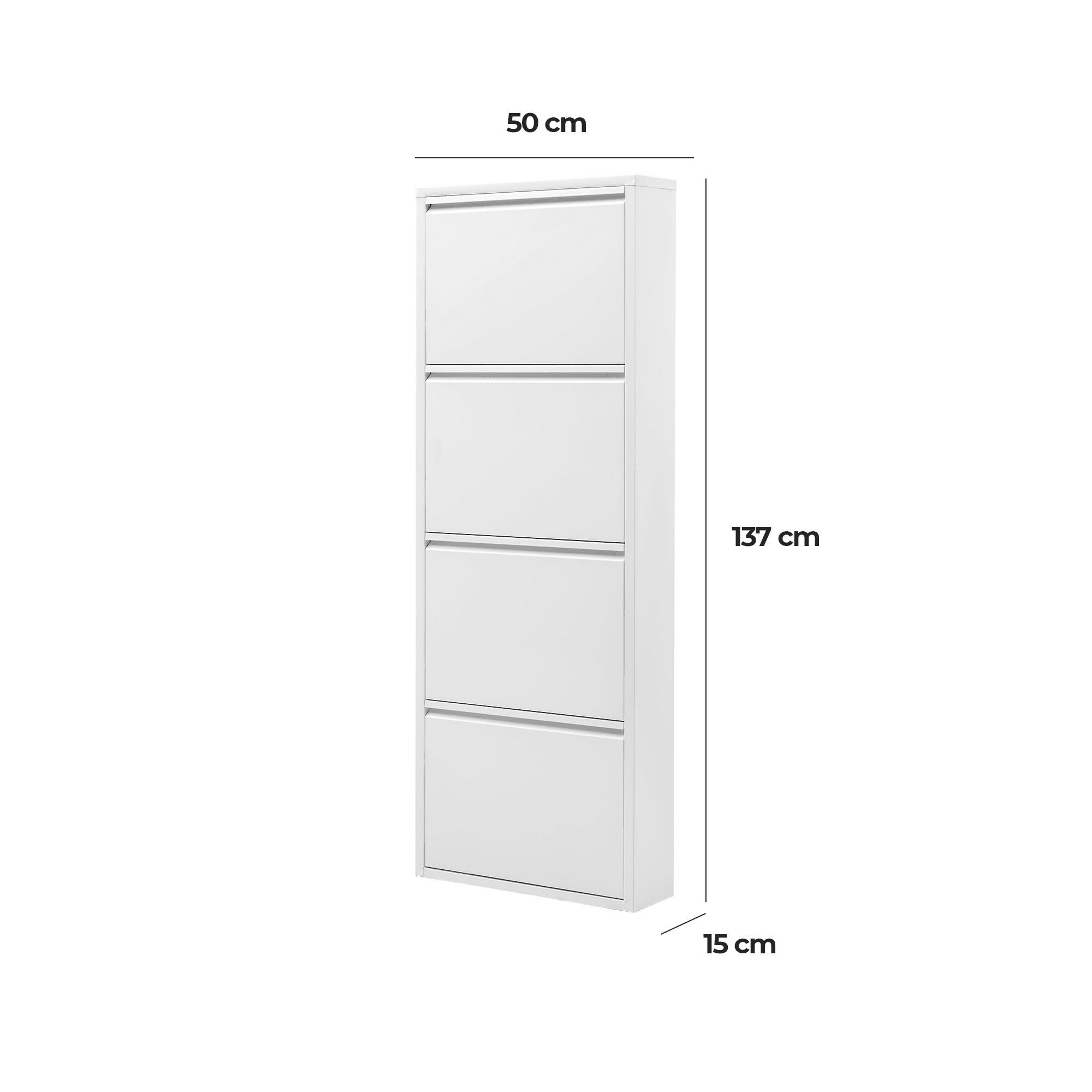 SCHUHSCHRANK schmal Metall mit Magnet 4 Klappen Weiß - Weiß, Metall (50/137/15cm) - Gowoll