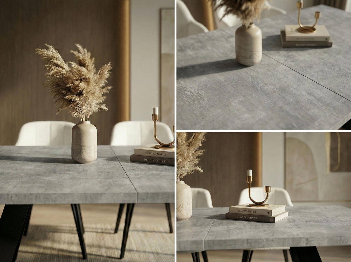 ESSTISCH Colter rechteckig ausziehbar, Grauer Beton 160-260/90/76 cm - Hellgrau/Schwarz, Holzwerkstoff/Metall (160/90/76cm) - WFL GROUP