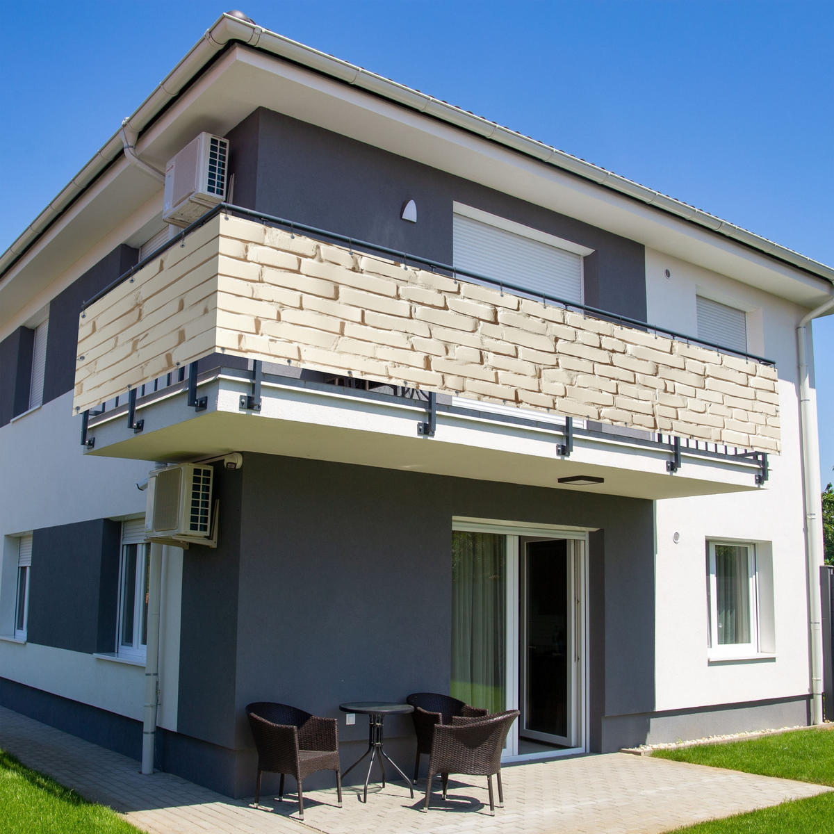 BALKON-SICHTSCHUTZ Ziegel - Wand - Licht - Weiß - Creme, Kunststoff (500/75cm) - MuchoWow
