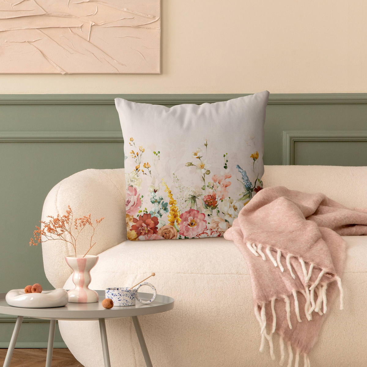 KISSENBEZUG Rankende Blumen Aquarell Vintage 40/40 cm - Pastellblau, Textil (40/40cm) - Bilderwelten