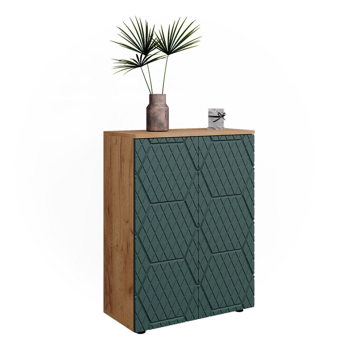 MIDISCHRANK Irma Goldkraft Eiche/Grün 60 x 81 cm - Eiche Wotan/Grün, Holzwerkstoff (60/81/30cm) - Vicco