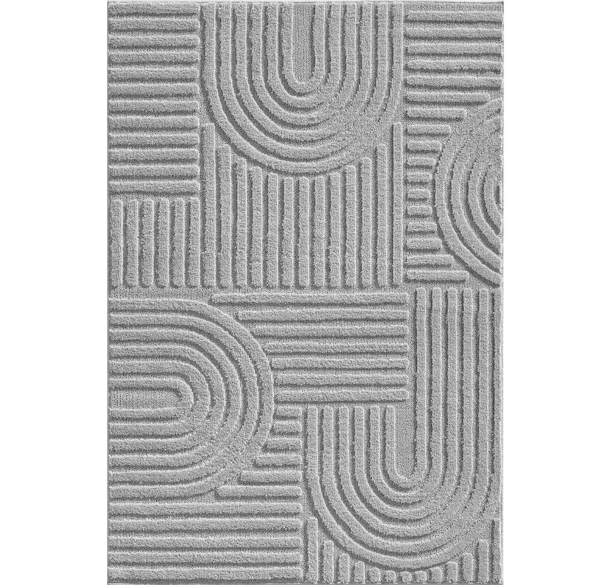 TEPPICH 3D-Effekt Skandinavischer Boho Skulptural Waschbar Esszimmer Silber 160x230 cm – RIGI - Silberfarben, Textil (230/160cm) - KADIMA DESIGN