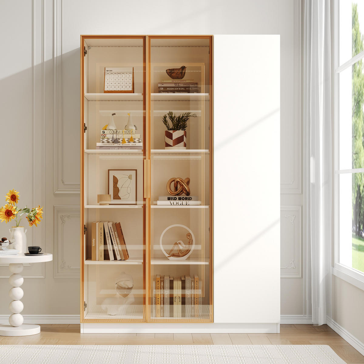VITRINE 165cm Weiß Glas LED 3 Türen verstellbar modern - Weiß, Holzwerkstoff (110/165/35cm) - FLIEKS