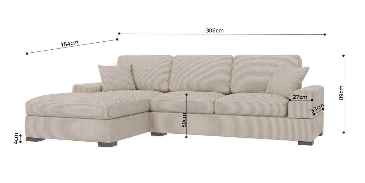ECKSOFA Saga Beige Cord - Beige/Schwarz, Holz/Buchenholz (306/184cm) - S-Style Möbel