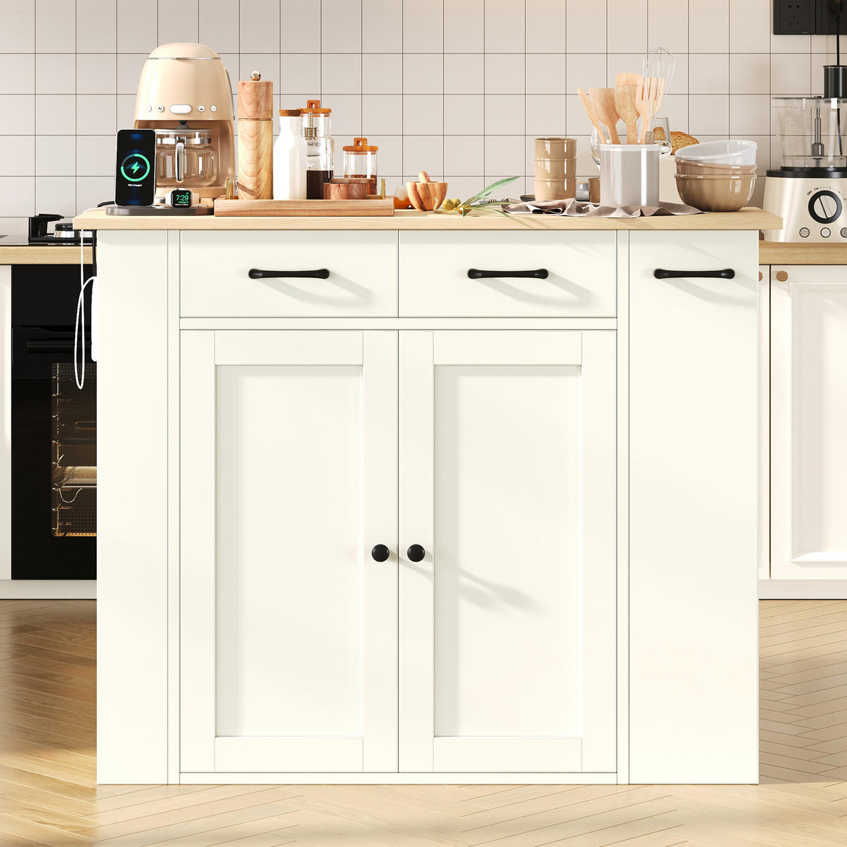 KÜCHENINSEL mit Klappplatte 120 x 45-75 x 96 cm Weiß - Weiß, Holz (45/96/120cm) - Beauniv