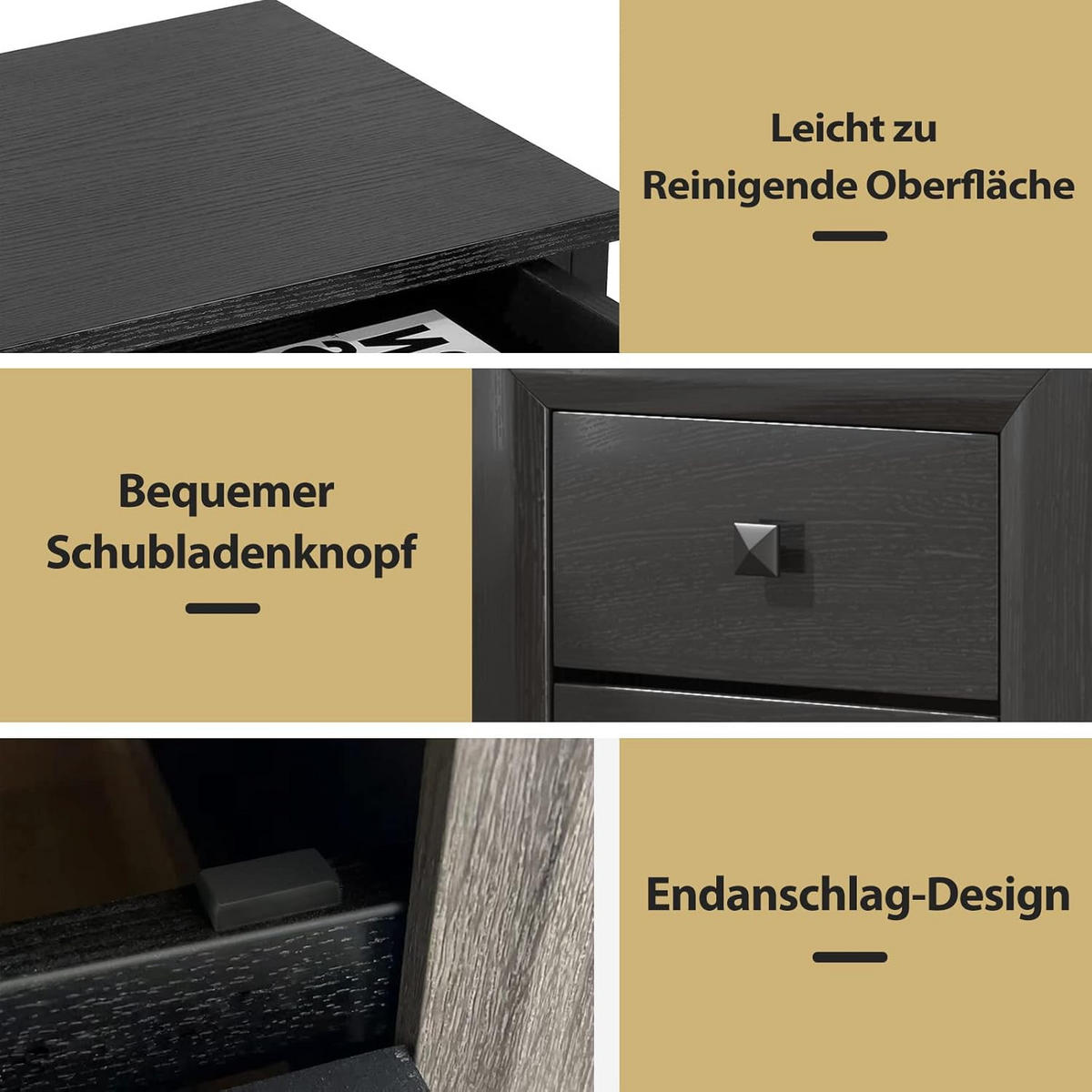 NACHTTISCH Schwarz(2er-Set) - Schwarz, Holz (40/55/40cm) - COSTWAY