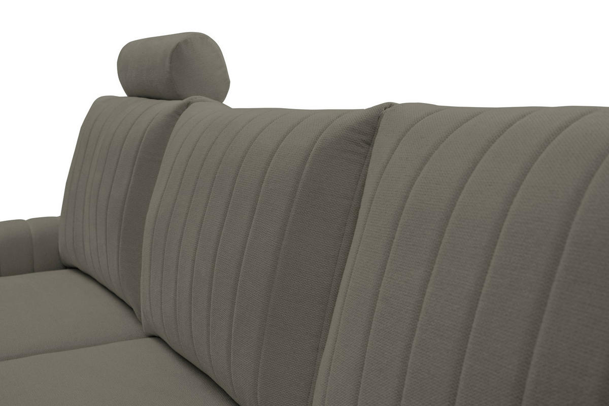 ECKSOFA VERONA L-S Grau Geflochtener Stoff mit Schlaffunktion - Grau, Holz (251/164cm) - MASSENO