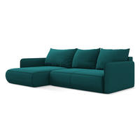 ECKSOFA mit Schlaffunktion Samt Stoff Blau - Blau/Petrol, Kunststoff/Textil (148/240cm) - LaMiaSofa
