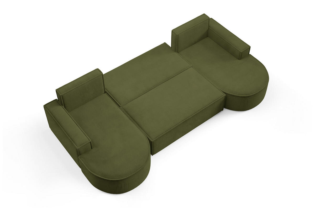 ECKSOFA MOLLY U Freistehendes, mit Schlaffunktion, 140x273cm, Bettkasten und Abnehmbaren Kissen – 316x157x88cm, Curio Stoff, Grün - Waldgrün, Holz/Textil (316/157cm) - DomoHome