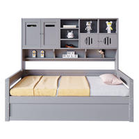 BETT 90/200 cm Grau mit hydraulischem Stauraum und Kopfteilregal - Grau, Holz (90/200cm) - Flora Grace