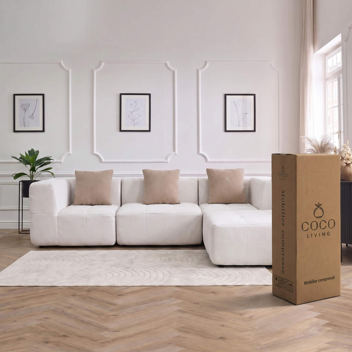 ECKSOFA Eden Komplett Weiß 3-Sitzer - Weiß, Textil (272/71/92cm) - COCO Living