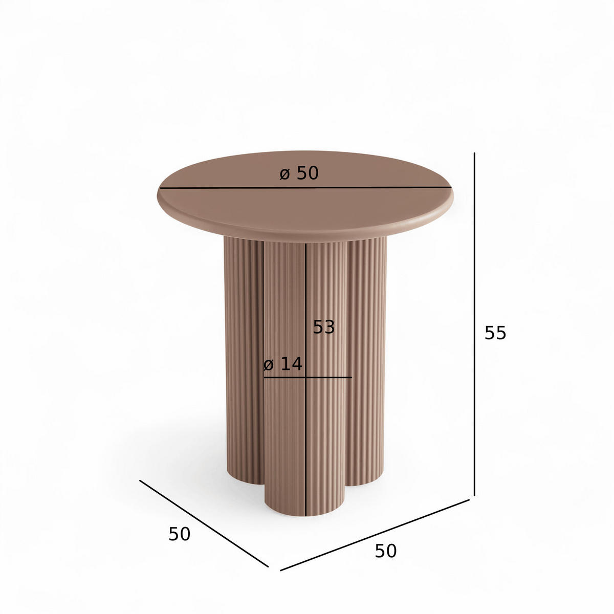 COUCHTISCH rund Mocha Mousse 50/50/55 cm - Hellbraun/Rotbraun, Holzwerkstoff (50/50/55cm) - Furnhouse