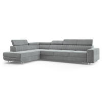 ECKSOFA HESTION Hellgrau Velours-Stoff mit Schlaffunktion - Hellgrau, Holz (332/190cm) - MASSENO