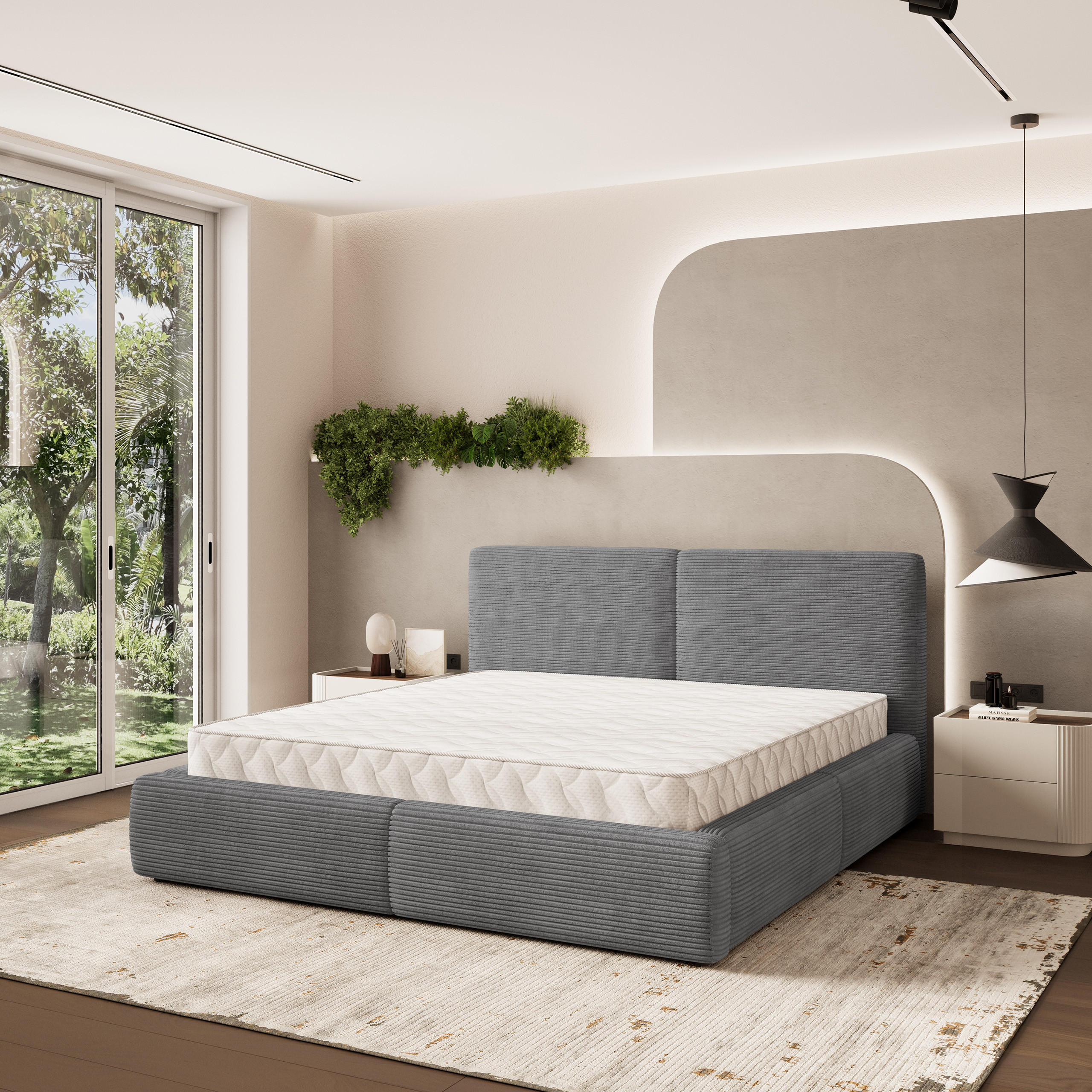 POLSTERBETT FELURO 140x200 cm mit Bettkästen - Grau - Grau, Holz (140/200cm) - MASSENO